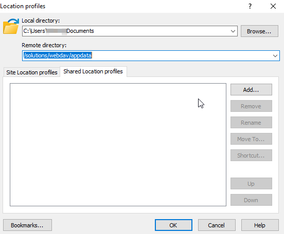 WinSCP-Zweifensteransicht der appdata-Ordnerstruktur
