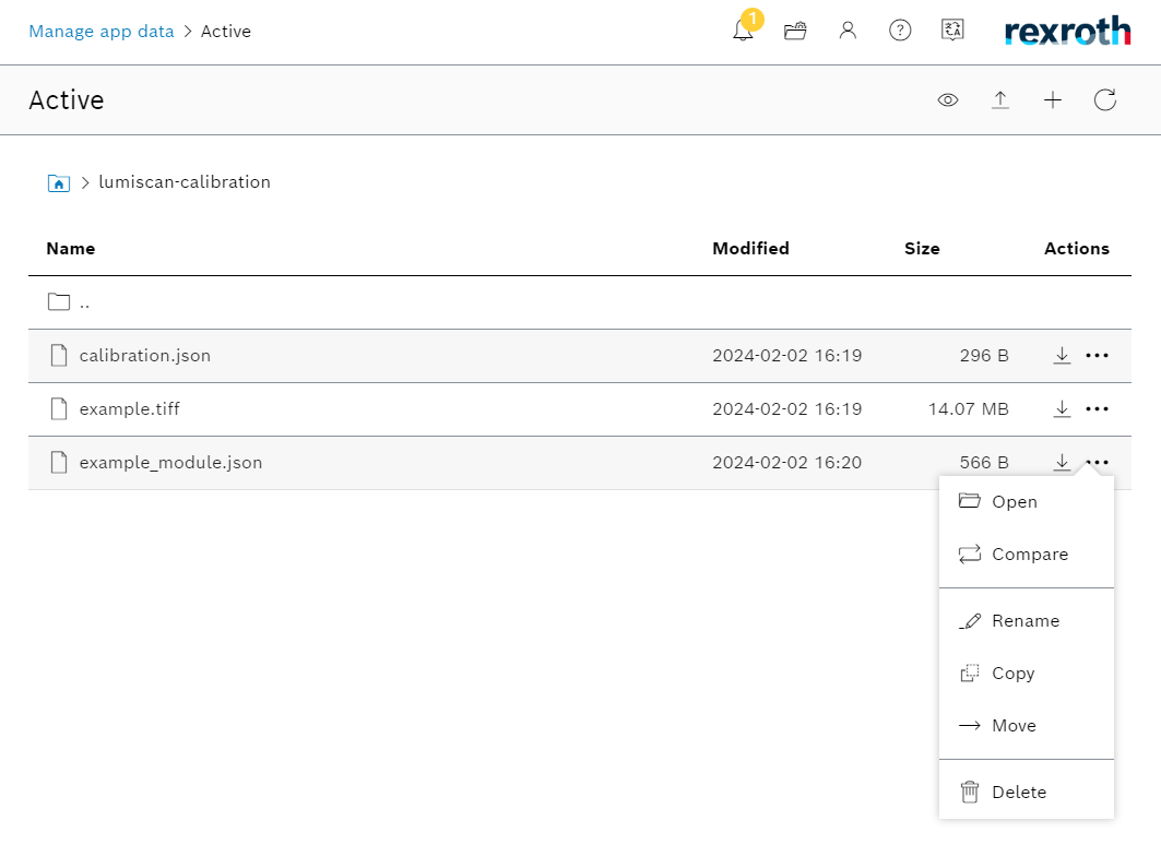 Dateiaktionsmenü mit der Option Copy