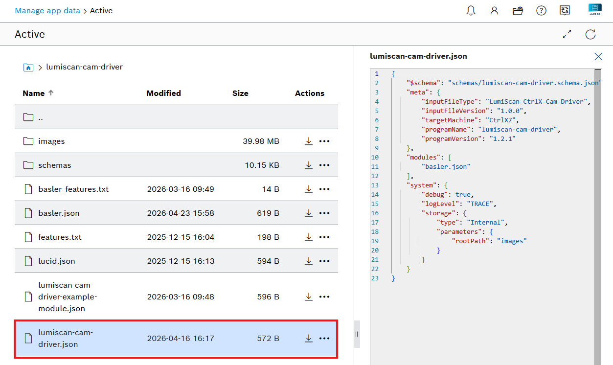 lumiscan-cam-driver.json in der Dateiansicht der ctrlX-Weboberfläche