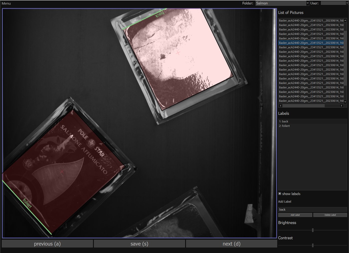 Main window of LumiScan Annotation with two annotated packages in the central view