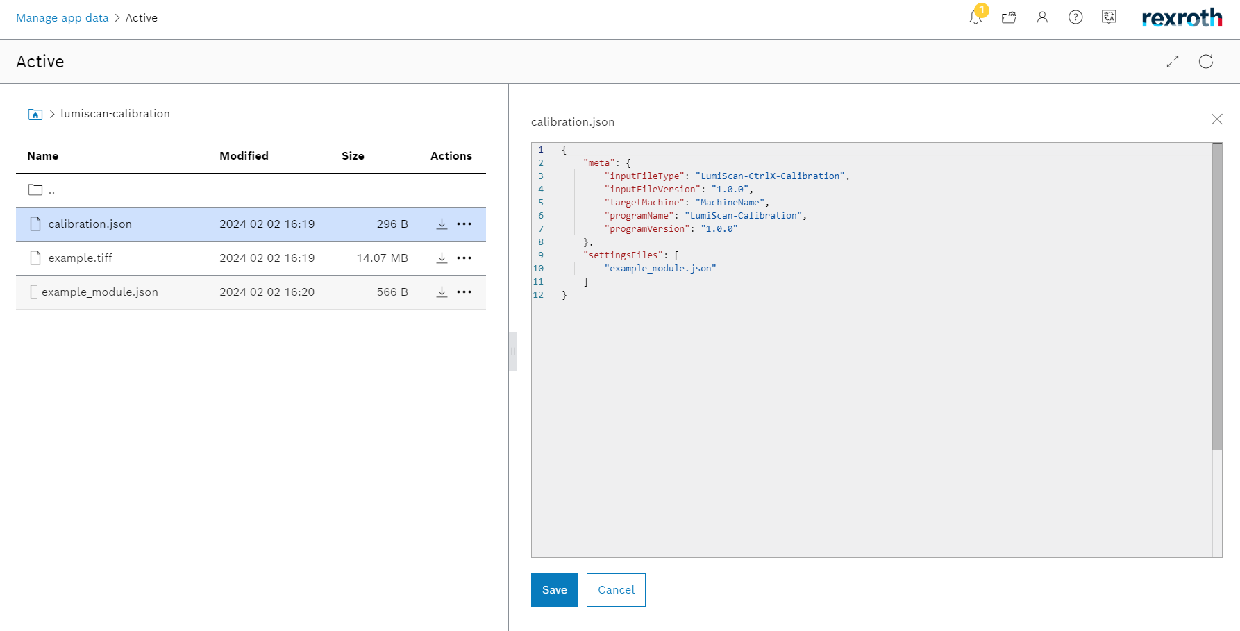 JSON Settings window