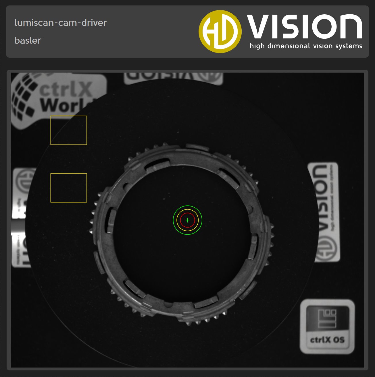 Camera image in LumiScan Cockpit with a centre cross