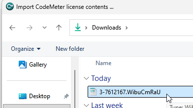 File dialog with a .WibuCmRaU file selected