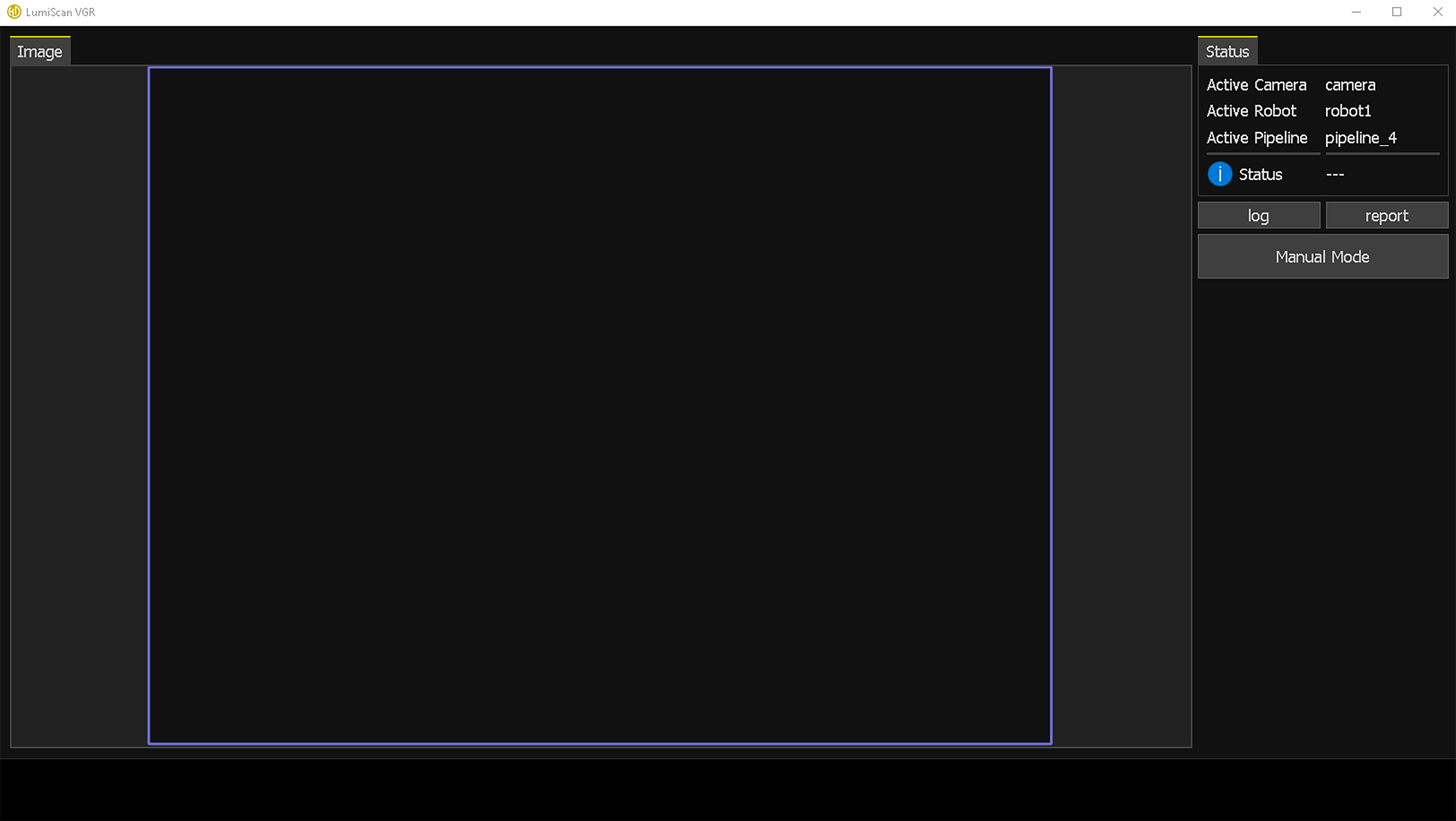 LumiScan VGR user interface with the Image tab, status information, and Manual Mode controls