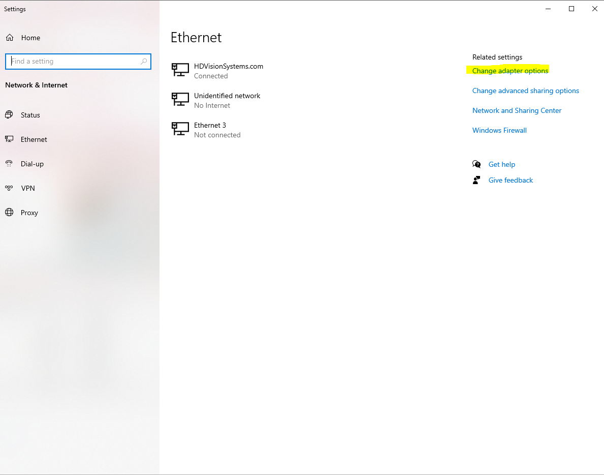 Ethernet settings