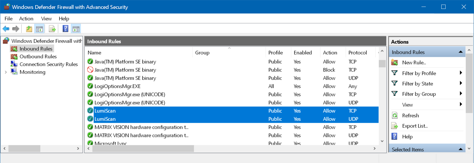 Two rules created by Windows Firewall